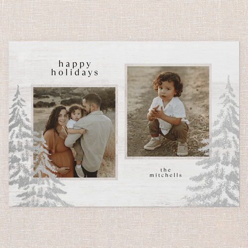 Luminous Woods Holiday Card, White, Silver Foil, 5x7 Flat, Write Your Own, Luxe Double-Thick Cardstock, Square, White