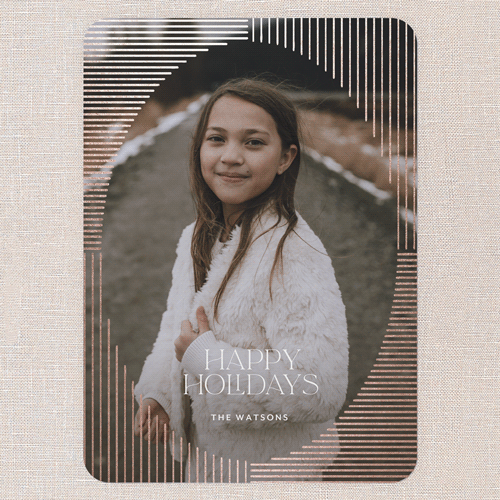 Glamorous Holiday Deco Holiday Card, White, Rose Gold Foil, 5x7 Flat, Write Your Own, Matte, Signature Smooth Cardstock, Rounded, White