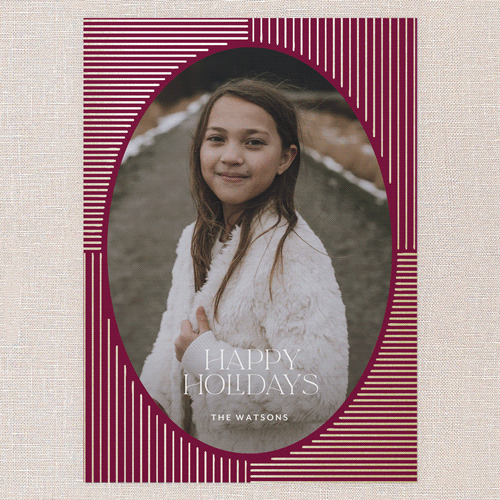 Glamorous Holiday Deco Holiday Card, Red, Gold Foil, 5x7 Flat, Write Your Own, Pearl Shimmer Cardstock, Square, Red