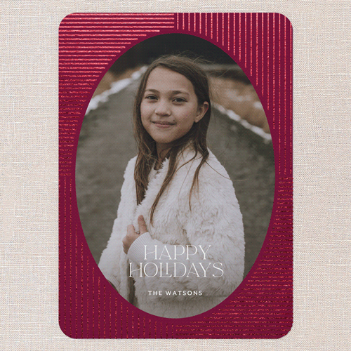 Glamorous Holiday Deco Holiday Card, Red, Red Foil, 5x7 Flat, Write Your Own, Pearl Shimmer Cardstock, Rounded, Red