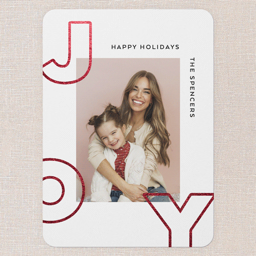 Modern Joyful Cheer Holiday Card, Pink, Red Foil, 5x7 Flat, Write Your Own, Matte, Signature Smooth Cardstock, Rounded, Blush