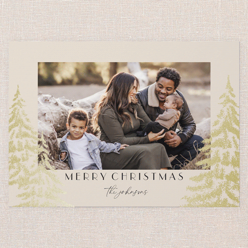 Peaceful Pine Prints Holiday Card, Gold Foil, Pink, 5x7 Flat, Write Your Own, Luxe Double-Thick Cardstock, Square