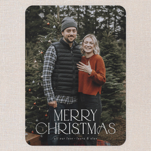 Simply Deco Charm Holiday Card, White, Silver Foil, 5x7 Flat, Christmas, Matte, Signature Smooth Cardstock, Rounded, White