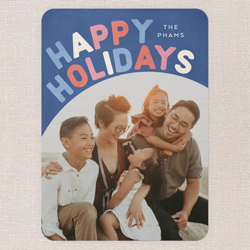 Groovy Greetings Holiday Card, Blue, 5x7 Flat, Holiday, 100% Recycled Cardstock , Rounded, Blue