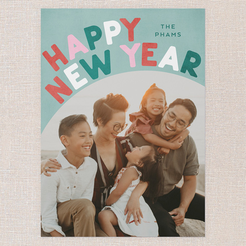 Groovy Greetings Holiday Card, Green, 5x7 Flat, New Year, Pearl Shimmer Cardstock, Square, Green