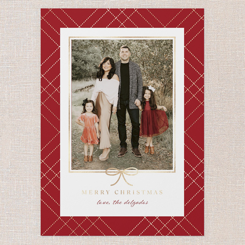 Refined Ribbon Holiday Card, Red, 5x7 Flat, Christmas, 100% Recycled Cardstock , Square, Red