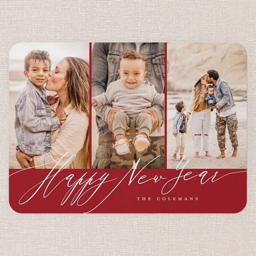 Stylized Sentiment Holiday Card, Red, 5x7 Flat, New Year, 100% Recycled Cardstock , Rounded, Red
