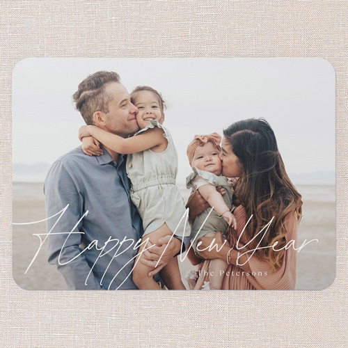 Proud Penmanship Holiday Card, White, 5x7 Flat, New Year, Matte, Signature Smooth Cardstock, Rounded, White