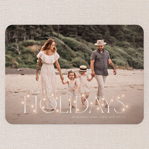 Shimmering Holiday String Holiday Card, White, 5x7 Flat, Holiday, 100% Recycled Cardstock , Rounded