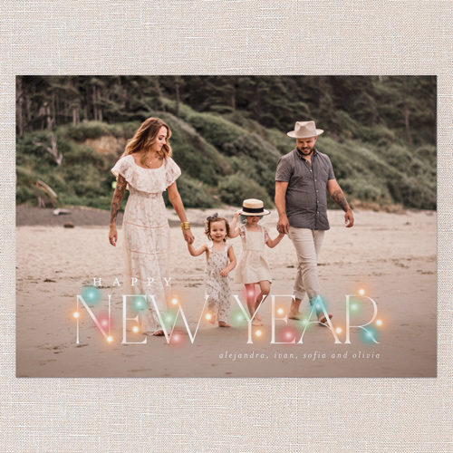 Shimmering Holiday String Holiday Card, Green, 5x7 Flat, New Year, Pearl Shimmer Cardstock, Square, Green