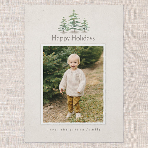 Snowcapped Trees Holiday Card, White, 5x7 Flat, Holiday, Pearl Shimmer Cardstock, Square, Almond