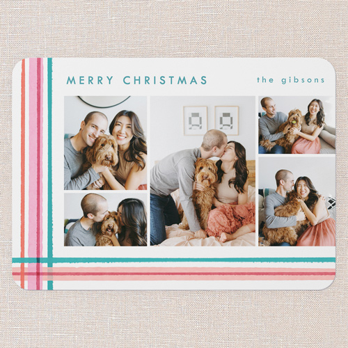 Overlapping Plaid Holiday Card, Pink, 5x7 Flat, Write Your Own Greeting, Standard Smooth Cardstock, Rounded