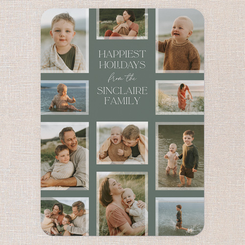 Framed Collage Holiday Card, Green, 5x7 Flat, Write Your Own, Standard Smooth Cardstock, Rounded, Green