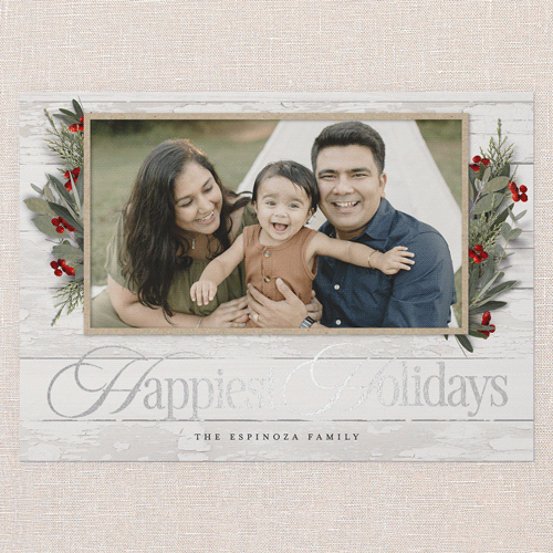 Fancy Florals Holiday Card, Silver Foil, White, 5x7 Flat, Holiday, Luxe Double-Thick Cardstock, Square, White