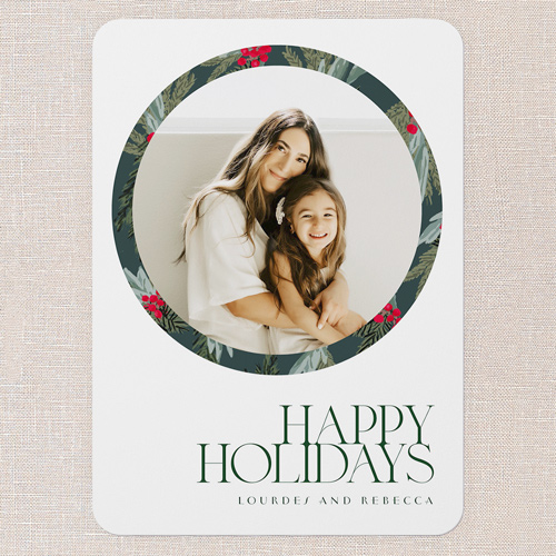 Timeless Evergreen Wreath Holiday Card, White, 5x7 Flat, Holiday, Matte, Signature Smooth Cardstock, Rounded, White