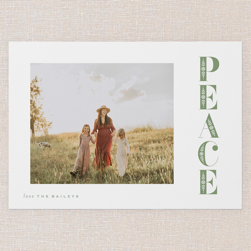 Printed Peace Holiday Card, Green, 5x7 Flat, Holiday, Pearl Shimmer Cardstock, Square, Evergreen
