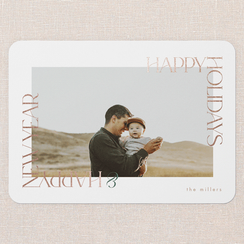 Radiant Reflections Holiday Card, White, Rose Gold Foil, 5x7 Flat, Holiday, Matte, Signature Smooth Cardstock, Rounded, White