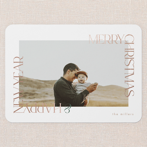 Radiant Reflections Holiday Card, Rose Gold Foil, White, 5x7 Flat, Christmas, Matte, Signature Smooth Cardstock, Rounded, White