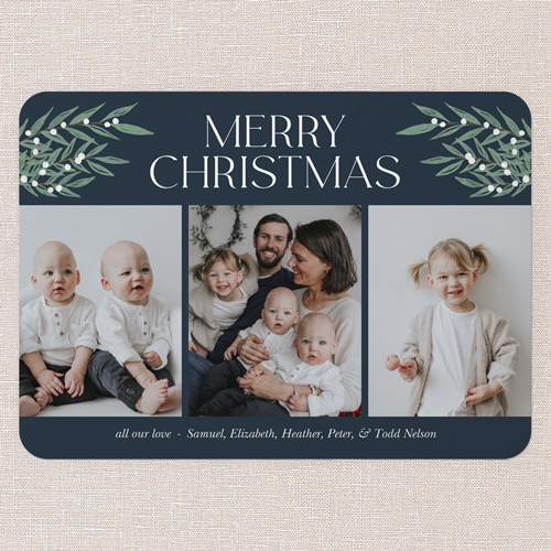 Botanical Branches Holiday Card, Blue, 5x7 Flat, Christmas, Standard Smooth Cardstock, Rounded