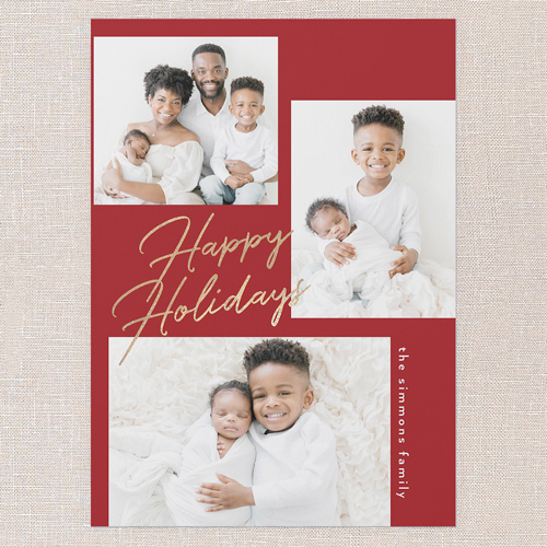 Captivating Cursive Holiday Card, Red, 5x7 Flat, Holiday, Pearl Shimmer Cardstock, Square