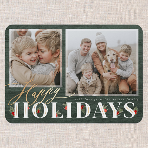 Hints Of Holly Holiday Card, Green, 5x7 Flat, Holiday, Standard Smooth Cardstock, Rounded, Green