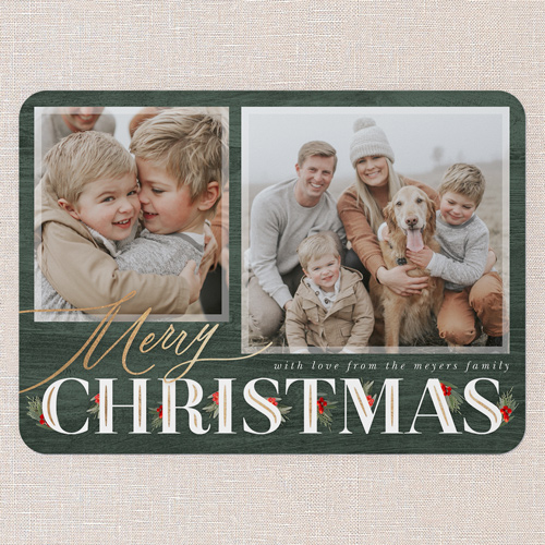 Hints Of Holly Holiday Card, Green, 5x7 Flat, Christmas, Matte, Signature Smooth Cardstock, Rounded, Green