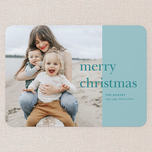 Simple Joyful Moments Holiday Card, Blue, 5x7 Flat, Christmas, 100% Recycled Cardstock , Rounded