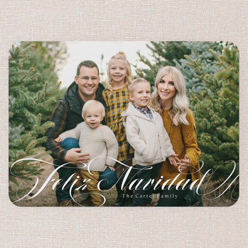 Swirling Sentiments Holiday Card, White, 5x7 Flat, Feliz Navidad, Standard Smooth Cardstock, Rounded, White