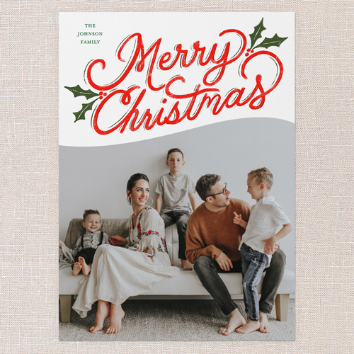 Vibrant Holly Greetings Holiday Card, White, 5x7 Flat, Christmas, Standard Smooth Cardstock, Square, White