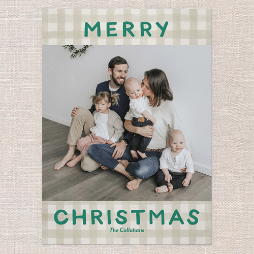 Pretty In Plaid Holiday Card, Beige, 5x7 Flat, Christmas, Pearl Shimmer Cardstock, Square, Tan