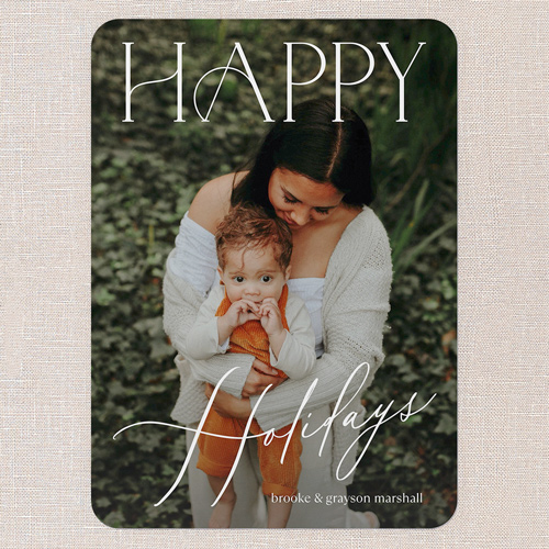 Trendy Type Holiday Card, White, 5x7 Flat, Holiday, 100% Recycled Cardstock ?, Rounded