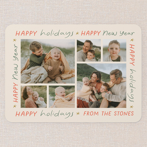 Happy Holiday Tidings Holiday Card, Beige, 5x7 Flat, Holiday, 100% Recycled Cardstock ?, Rounded