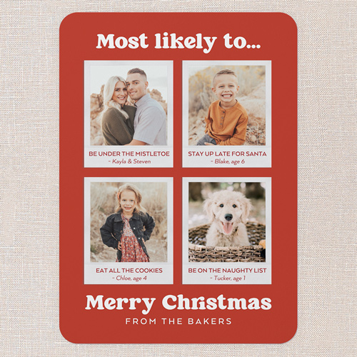 Most Likely To Holiday Card, Red, 5x7 Flat, Christmas, Standard Smooth Cardstock, Rounded, Red