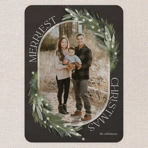 Lush Evergreen Elegance Holiday Card, Black, 5x7 Flat, Christmas, 100% Recycled Cardstock , Rounded, Black