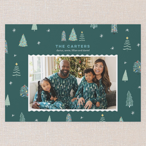 Little Sleepies Twinkling Trees Holiday Card, Green, 5x7 Flat, Christmas, 100% Recycled Cardstock , Square, Green