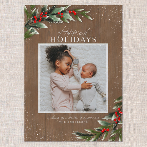 Frosty Foliage Frame Holiday Card, Brown, none, 5x7 Flat, Holiday, 100% Recycled Cardstock , Square, Clove