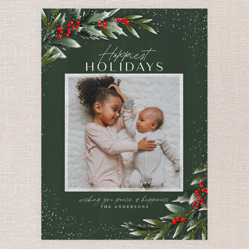 Frosty Foliage Frame Holiday Card, Green, none, 5x7 Flat, Holiday, Pearl Shimmer Cardstock, Square, Forest