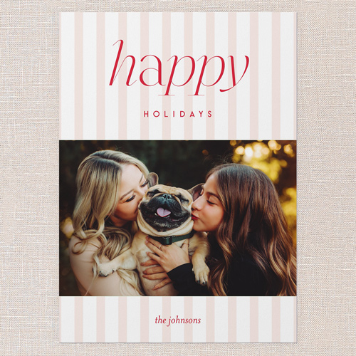 Soft Pinstripe Holiday Card, Pink, 5x7 Flat, Holiday, Pearl Shimmer Cardstock, Square, Blush Pink