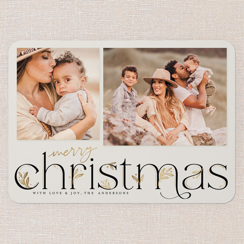 Starred Leaves Holiday Card, White, 5x7 Flat, Christmas, 100% Recycled Cardstock , Rounded, Eggshell