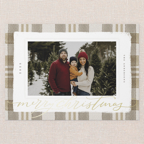 Signed Plaid Holiday Card, Brown, Gold Foil, 5x7 Flat, Christmas, Matte, Signature Smooth Cardstock, Square, Dust Bunny