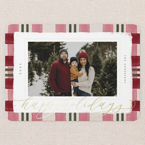 Signed Plaid Holiday Card, Red, Gold Foil, 5x7 Flat, Holiday, Matte, Signature Smooth Cardstock, Rounded, Holiday