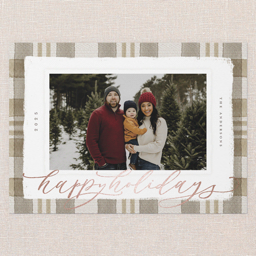 Signed Plaid Holiday Card, Brown, Rose Gold Foil, 5x7 Flat, Holiday, Matte, Signature Smooth Cardstock, Square, Dust Bunny