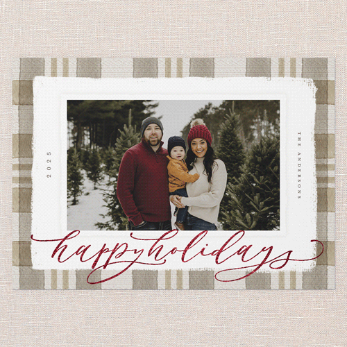 Signed Plaid Holiday Card, Brown, Red Foil, 5x7 Flat, Holiday, Matte, Signature Smooth Cardstock, Square, Dust Bunny