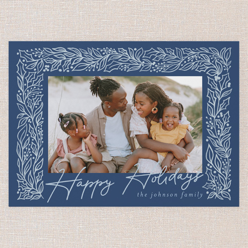 Sketched Botanicals Holiday Card, Blue, 5x7 Flat, Holiday, Pearl Shimmer Cardstock, Square, Cobalt