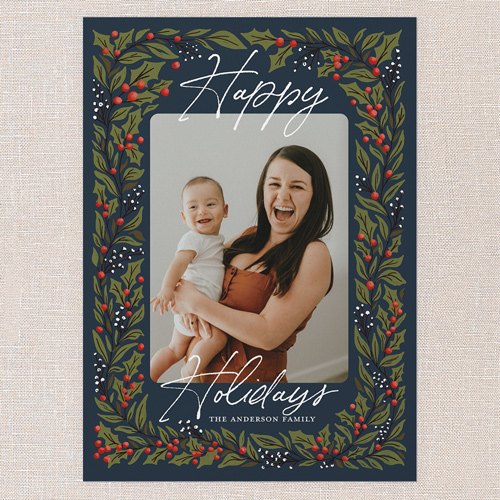 Artistic Botanicals Holiday Card, Blue, 5x7 Flat, Holiday, Pearl Shimmer Cardstock, Square, Cobalt