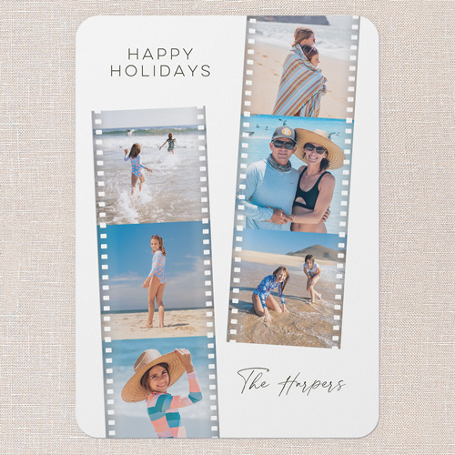 Editable Filmstrip Holiday Card, White, 5x7 Flat, Holiday, 100% Recycled Cardstock , Rounded, White