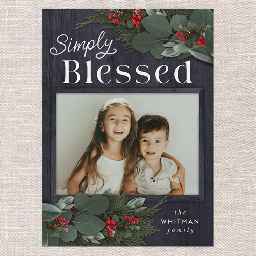 Framed Evergreen Holiday Card, Blue, 5x7 Flat, Religious, Pearl Shimmer Cardstock, Square, Blue