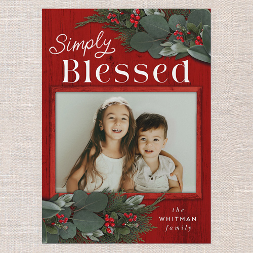 Framed Evergreen Holiday Card, Red, 5x7 Flat, Religious, 100% Recycled Cardstock , Square, Radish