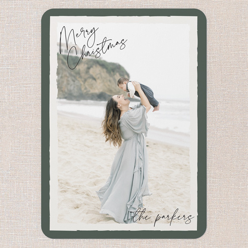 Signature Frame Holiday Card, Green, 5x7 Flat, Christmas, Pearl Shimmer Cardstock, Rounded, Tree