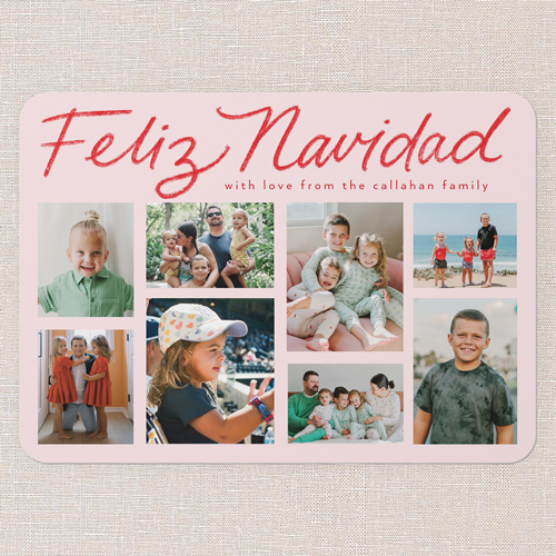 Joining Joy Holiday Card, Pink, 5x7 Flat, Feliz Navidad, 100% Recycled Cardstock , Rounded, Magnolia